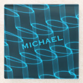 発光クール青色波パターパーソナライズされたン ガラスコースター (正面)