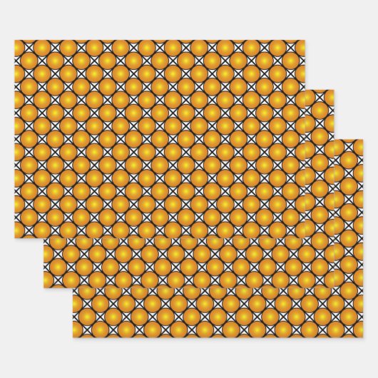 発光ゴールデンドット白黒格子パターン ラッピングペーパーシート (セット)