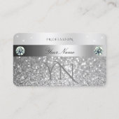 発光シルバーグリッターきらめくスターズモノグラム 名刺 (正面)