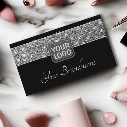 発光シルバーグリッタースパークルスターロゴブラック 名刺