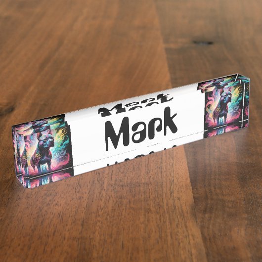 発光センチネル：ホログラフィック（犬）スタッフォード デスクネームプレート (側面)