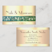 発光ティール（緑がかった色）グラデーショングリッターゴールデン爪、 ネイルファッション 名刺 (正面/裏面)