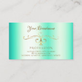 発光ティール(緑がかった色)華美金ゴールドコー縁どナーイニシャル 名刺 (裏面)