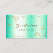 発光ティール（緑がかった色）華美金ゴールドコー縁どナー観賞用 名刺 (正面)