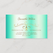 発光ティール（緑がかった色）華美金ゴールド縁どコーナー（ロゴ） 名刺 (裏面)