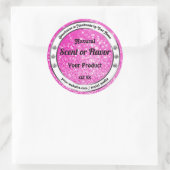 発光ピンクグリッタースパークルスター製品ラベル ラウンドシール (バッグ)