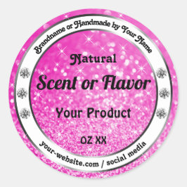 発光ピンクグリッタースパークルスター製品ラベル ラウンドシール