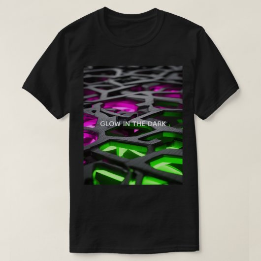 発光ピンクグリーンフューチャーな3D格子模様 Tシャツ (デザイン正面)