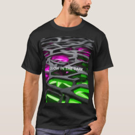 発光ピンクグリーンフューチャーな3D格子模様 Tシャツ