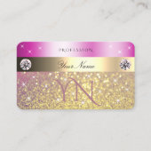 発光ピンクパープル金ゴールドグリッターとイニシャル 名刺 (正面)