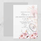 発光ピンクフローラ誕生日招待状 招待状 (正面/裏面)