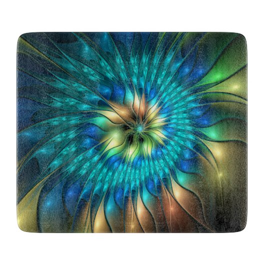 発光ファンタジーフラワーカラフル、抽象芸術フラクタル カッティングボード (正面)