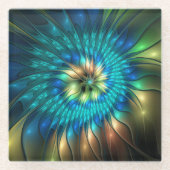 発光ファンタジーフラワーカラフル、抽象芸術フラクタル ガラスコースター (正面)