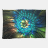 発光ファンタジーフラワーカラフル、抽象芸術フラクタル キッチンタオル (横)