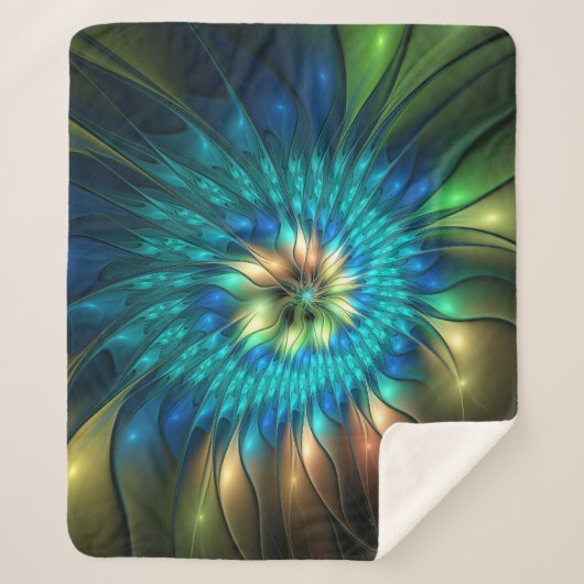 発光ファンタジーフラワーカラフル、抽象芸術フラクタル シェルパブランケット (正面)