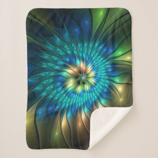 発光ファンタジーフラワーカラフル、抽象芸術フラクタル シェルパブランケット (正面)