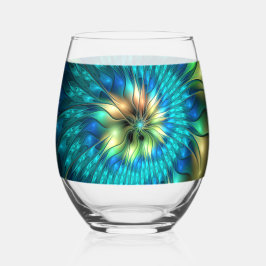 発光ファンタジーフラワーカラフル、抽象芸術フラクタル ステムなしワイングラス