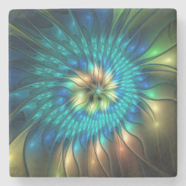 発光ファンタジーフラワーカラフル、抽象芸術フラクタル ストーンコースター