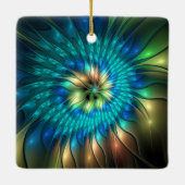 発光ファンタジーフラワーカラフル、抽象芸術フラクタル セラミックオーナメント (裏面)