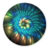 発光ファンタジーフラワーカラフル、抽象芸術フラクタル セラミックノブ (正面)