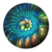 発光ファンタジーフラワーカラフル、抽象芸術フラクタル セラミックノブ (正面)