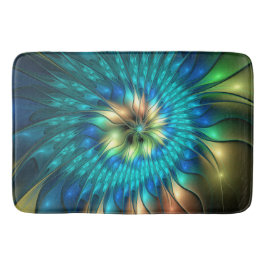 発光ファンタジーフラワーカラフル、抽象芸術フラクタル バスマット