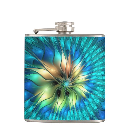 発光ファンタジーフラワーカラフル、抽象芸術フラクタル フラスク (正面)