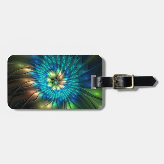 発光ファンタジーフラワーカラフル、抽象芸術フラクタル ラゲッジタグ (正面横)