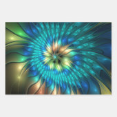 発光ファンタジーフラワーカラフル、抽象芸術フラクタル ラッピングペーパーシート (正面2)