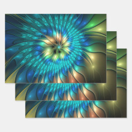 発光ファンタジーフラワーカラフル、抽象芸術フラクタル ラッピングペーパーシート