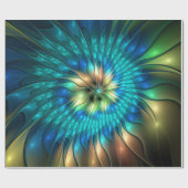 発光ファンタジーフラワーカラフル、抽象芸術フラクタル ラッピングペーパー (フラット)