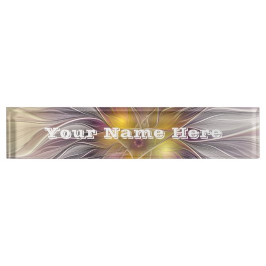 発光フラワーカラフル抽象芸術のフラクタルタイトル デスクネームプレート (正面)
