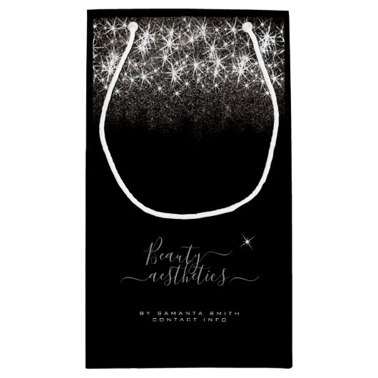 発光性白金銀グリッターエレガント美しい スモールペーパーバッグ (裏面)