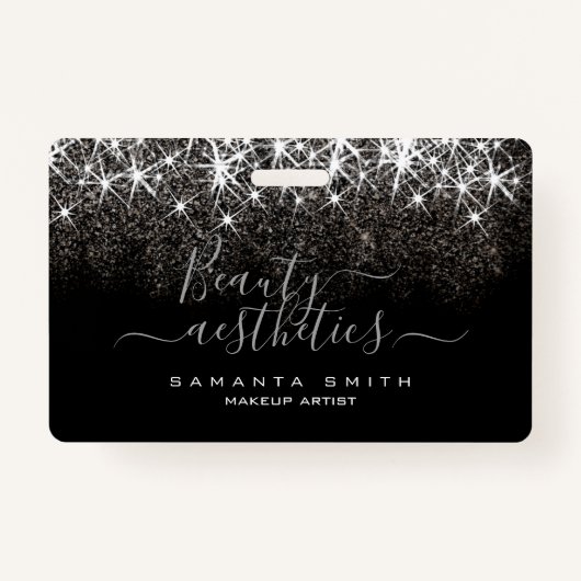 発光性白金銀グリッターエレガント美しい バッジ (正面)