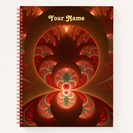 発光抽象芸術モダンオレンジ色の赤いフラクタル名 ノートブック (正面)