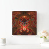 発光抽象芸術モダンオレンジ赤フラクタル スクエア壁時計 (ホーム)