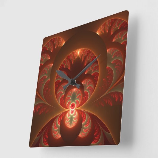 発光抽象芸術モダンオレンジ赤フラクタル スクエア壁時計 (傾斜)