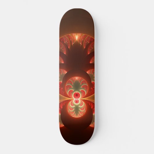 発光抽象芸術モダンオレンジ赤フラクタル スケートボード (正面)
