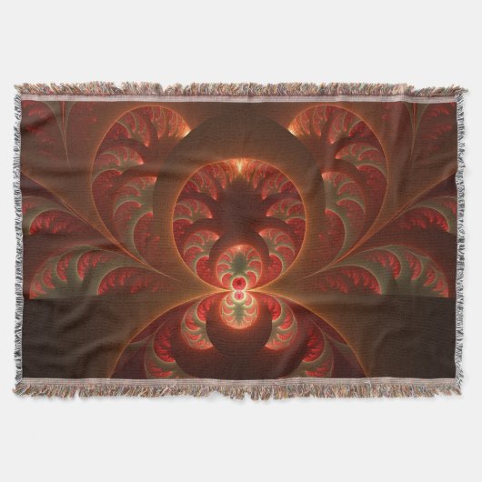 発光抽象芸術モダンオレンジ赤フラクタル スローブランケット (正面)