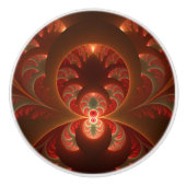 発光抽象芸術モダンオレンジ赤フラクタル セラミックノブ (正面)