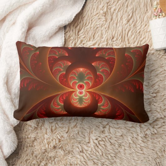 発光抽象芸術モダンオレンジ赤フラクタル ランバークッション (ブランケット)