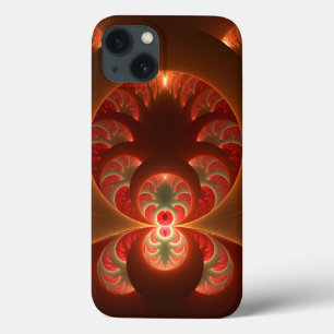 発光抽象芸術モダンオレンジ赤フラクタル iPhone 13ケース