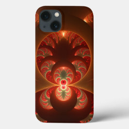 発光抽象芸術モダンオレンジ赤フラクタル iPhone 13ケース