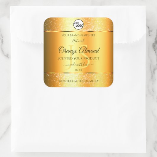 発光金ゴールドオレンジスパークリーグリッターイニシャルロゴ スクエアシール (バッグ)