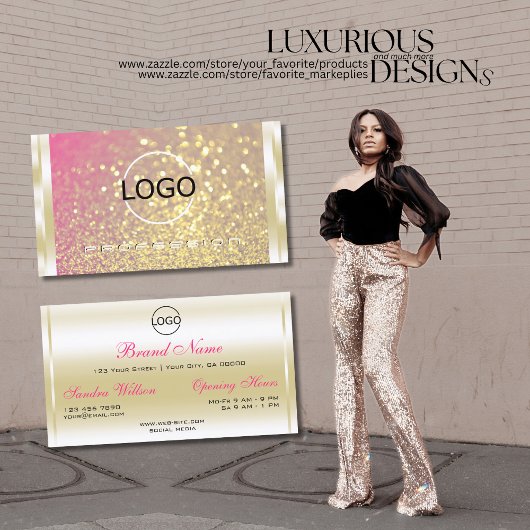 発光金ゴールドピンクパープルグリッターとロゴラグジュアリー 名刺