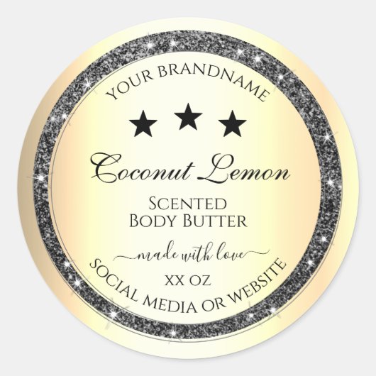 発光銀グリッター金ゴールド効果製品ラベル ラウンドシール (正面)