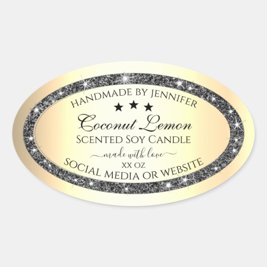 発光銀グリッター金ゴールド効果製品ラベル 楕円形シール (正面)