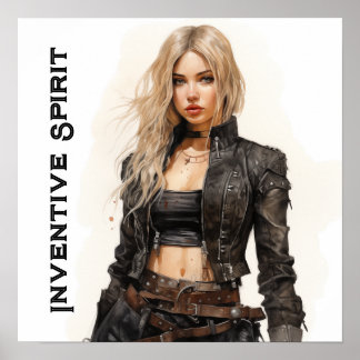 発明精神スチームパンク若い女性 ポスター