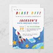 発破を掛けて下さい! |の宇宙のロケットの誕生会 インビテーションポストカード (正面/裏面)