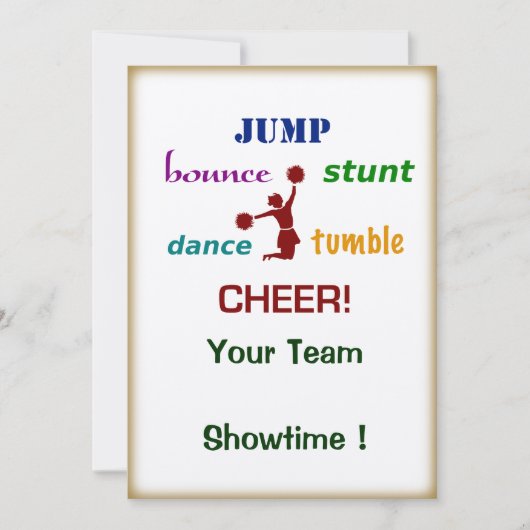 発育阻害の跳ね上がりのチアリーダーのイベントの招待状を跳んで下さい 招待状 (正面)